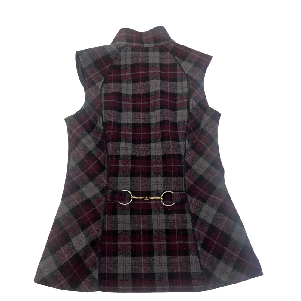 Arista‎ Equestrian Vest Womens XS Burgundy Gray Plaid Riding Zip Front Canada - Picture 2 of 16